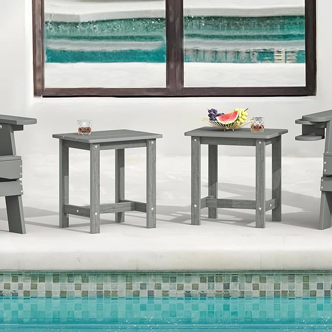 LUE BONA Outdoor Side Table Set of 2, HDPS Small Outdoor Table, Adirondack Side Table, Outside End Table for Patio, Porch, Deck, Pool, Weather Resistant/Easy Maintenance/Indoor or Outdoor Use, Gray