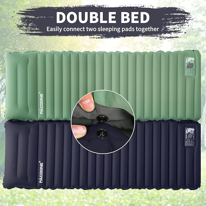 Extra Thick 4 Inch Camping Sleeping Pad, Splicable Ultralight Sleeping Pad with Pillow, Built-in Foot Pump, Lightweight Sleeping Mat for Camping Backpacking, Hiking, Tent