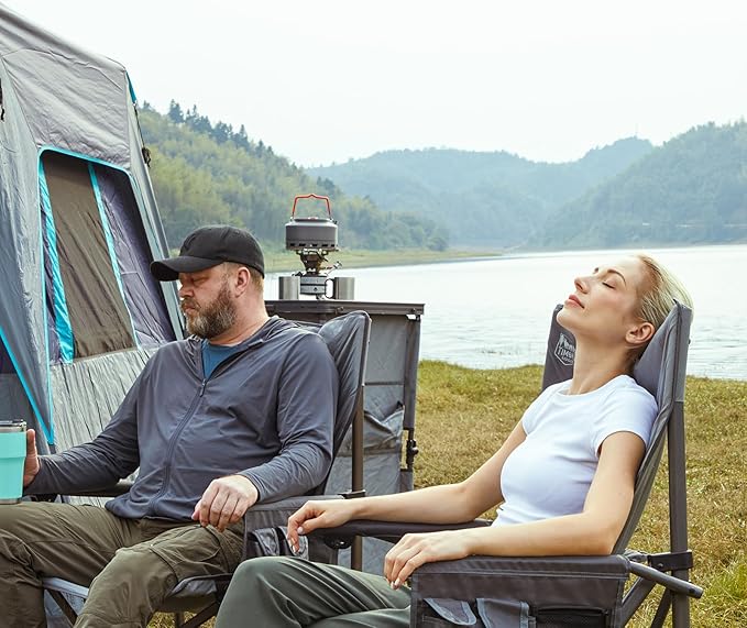 TIMBER RIDGE Oversized Folding Camping Chair High Back Heavy Duty for Adults Support up to 500lbs with Cup Holder, Side Pocket Cooler Bag 2 Pack