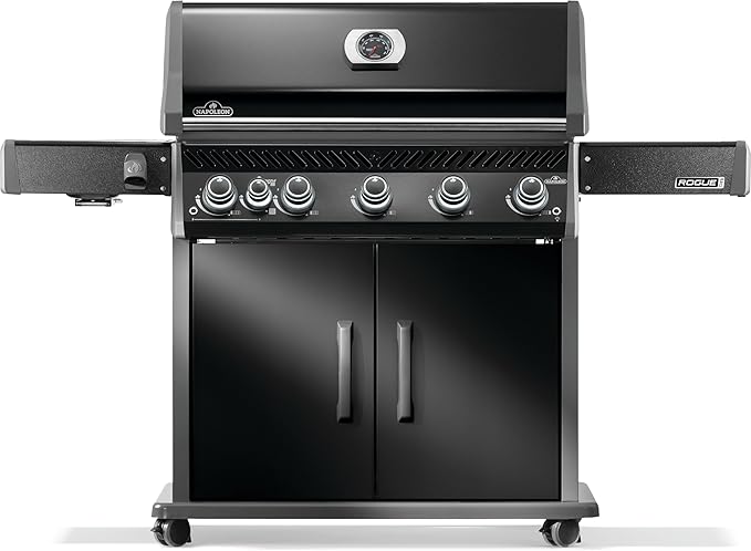 Napoleon Rogue PRO 625 Natural Gas Grill with Infrared Side Burner, Black, Durable 6-Burner Cooking Power
