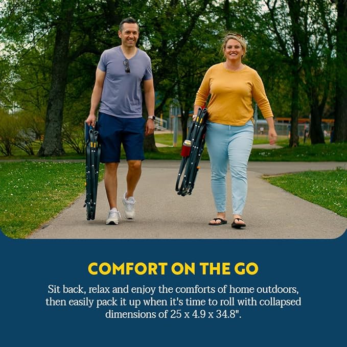 GCI OUTDOOR Freestyle Rocker XL with Side Table Camping Chair | Portable Folding Rocking Chair with Solid, Durable Armrests, Drink Holder & Comfortable Backrest — Red