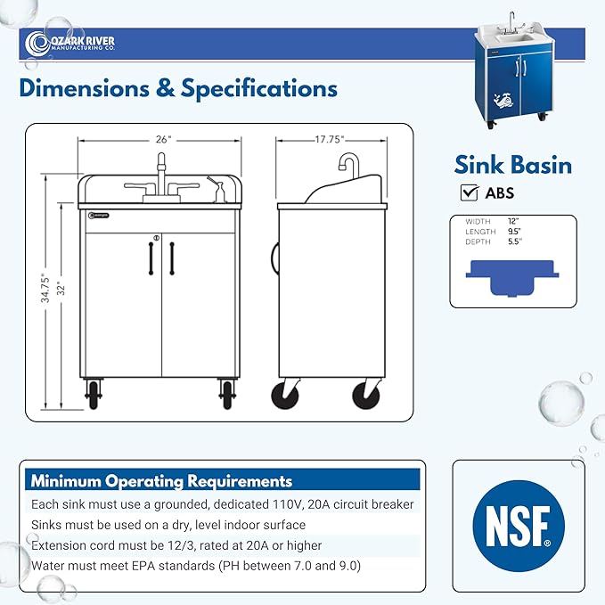 Ozark River Portable Sinks Lil Splasher, Child Height Self Contained Portable sink with Hot Water for Kids, Handwashing Station for Daycares & Classrooms, No Plumbing Child Size Portable Sink