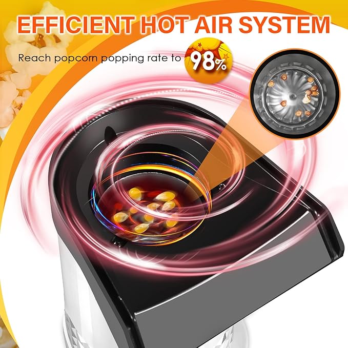 Vminno Quick & Easy Hot Air Popcorn Popper Maker with Measuring Cup + Melts Butter, 4.5 Quarts, Etl Certified, No Oil Electric Popcorn Machine with On/Off Switch for Family Movie Nights, Parties