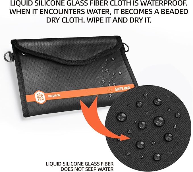 Fireproof Document Bag (Black) – Waterproof Zipper – Lightweight & Portable – for Home, Office & Travel – Holds Files, Cash, Passport, Valuables – Fire & Water Resistant – with External Buckle