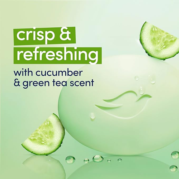 Dove Beauty Bar Soap Cool Moisture Cucumber & Green Tea Scent, 8 Bars for Refreshed Skin, Leaves Skin Refreshed 3.75 oz