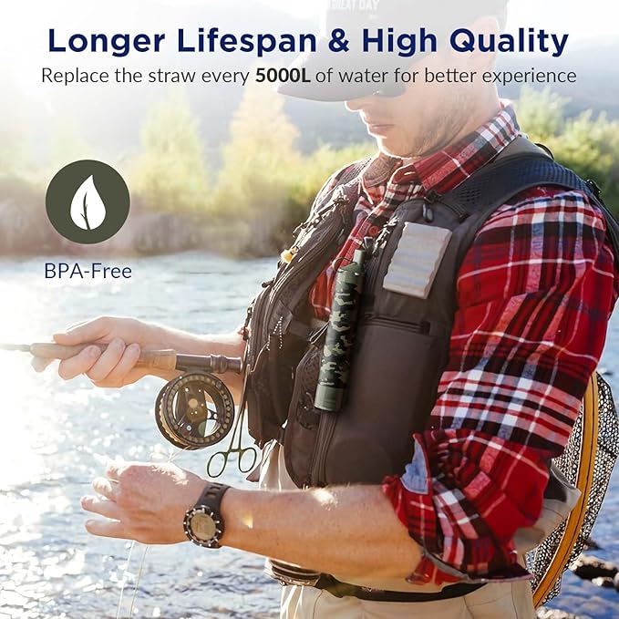 Membrane Solutions Straw Water Filter S1, NSF/ANSI 42&372&401 certificated, Survival Filtration Portable Gear, Emergency Preparedness, Supply for Drinking Hiking Camping Team Family Outing