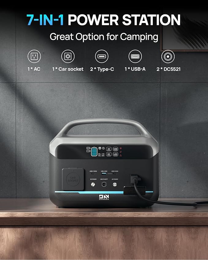 Portable Power Station 600W (1200W Surge), 576Wh (180,000mAh) Solar Generator, LFP Battery 1Hour Fast Charging, 100W USB-C Output, Power Bank for Home & Emergency Backup, RVs, CPAP (Solar Optional)