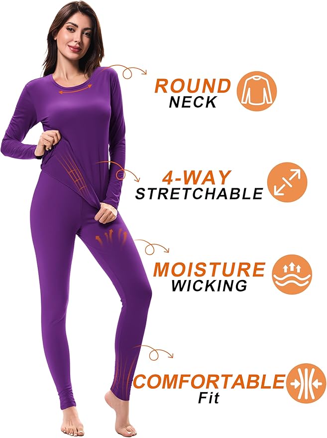 URATOT 3 Sets Women's Thermal Underwear Set Fleece Lined Long Johns Thermal Underwear Base Layer for Women Cold Winter