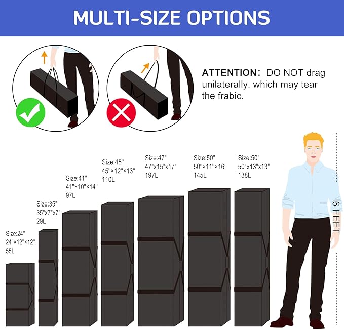 INFANZIA 24 inch Duffel Travel Sports Equipment Bag, Long Luggage Bag with Upgrade Zipper Water Resistant, Extra Large Foldable Storage Bag for Camping, Tent, Tripod, Fishing