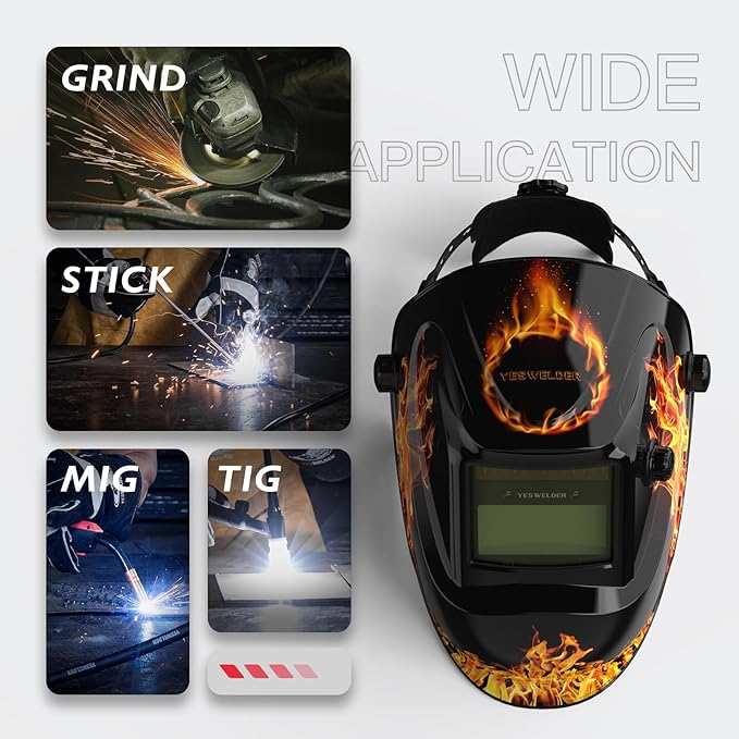 YESWELDER Auto Darkening Welding Helmet, Blue Light Blocking, 1/1/1/1 True Color Solar Powered Welding Hood with 2 Arc Sensors, Wide Shade 3.5/9-13 Welder Mask for TIG MIG ARC and Grind
