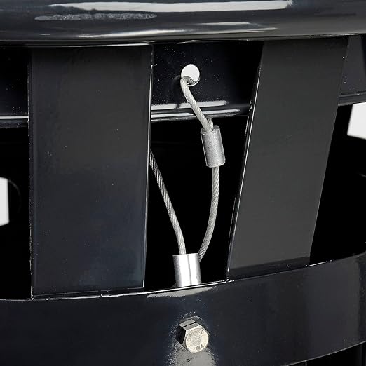 Global Industrial Heavy-Duty 36 Gallon Capacity Outdoor Metal Slatted Trash Receptacle with Rain Bonnet Lid & Plastic Liner, Black, Commercial & Industrial Trash Can