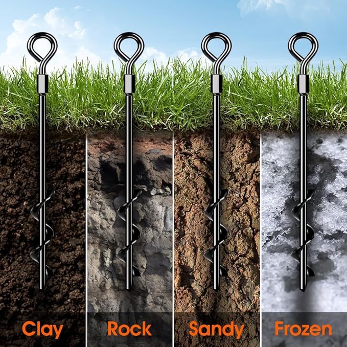 Ground Anchors Screw in, Heavy Duty Tent Stakes Trampoline Anchors 4Pack, Ground Anchors for Camping Tent, Canopies, Carports, Canopy, Sheds, Swing Sets,14in Ground Anchors for High Winds