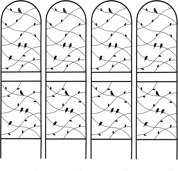 Metal Garden Trellis Rustproof Trellis for Climbing Plants Outdoor Flower Support Bird Deco (Black-4 Pack, 71"x19.7")