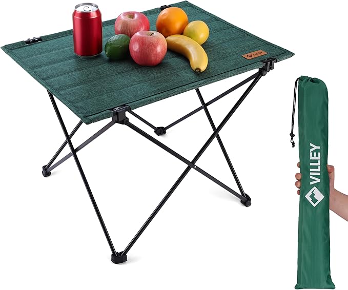VILLEY Folding Camping Table with Carry Bag, Portable Lightweight Beach Table with Oxford Fabric and Reinforced Aluminum Panel for Outdoor, Camping, Picnic, Backyards, BBQ