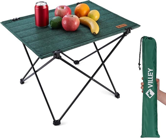 VILLEY Folding Camping Table with Carry Bag, Portable Lightweight Beach Table with Oxford Fabric and Reinforced Aluminum Panel for Outdoor, Camping, Picnic, Backyards, BBQ