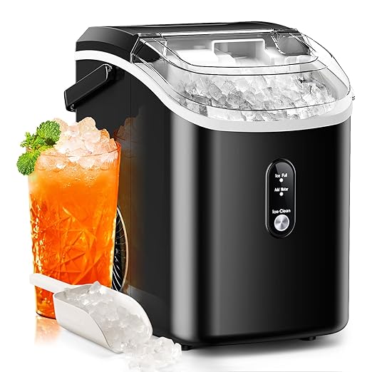 Nugget Ice Maker Countertop, 35.5Lbs/24Hrs Chewable Sonic Ice Machine with Self-Cleaning, Handle, Water Tank, Quiet Operation & Portable Pellet Ice Maker for Home, Office, Kitchen, Bar, Black