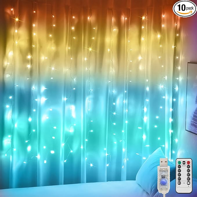 suddus Curtain Lights, 180 Led 6.5 * 5.9ft Sunset Curtain Fairy Lights USB, Hanging Lights for Bedroom, Backdrop, Room Decor, Wall, Window, Party, Tapestry, Multicolor