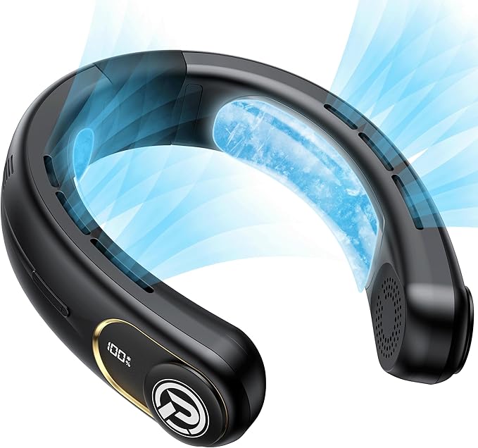 PANERGY Portable Neck Fan Air Conditioner, Rechargeable Battery Operated Personal Fan, LED Display, Hands Free Cooling Neck Fan for Women Men Travel Work Outdoor