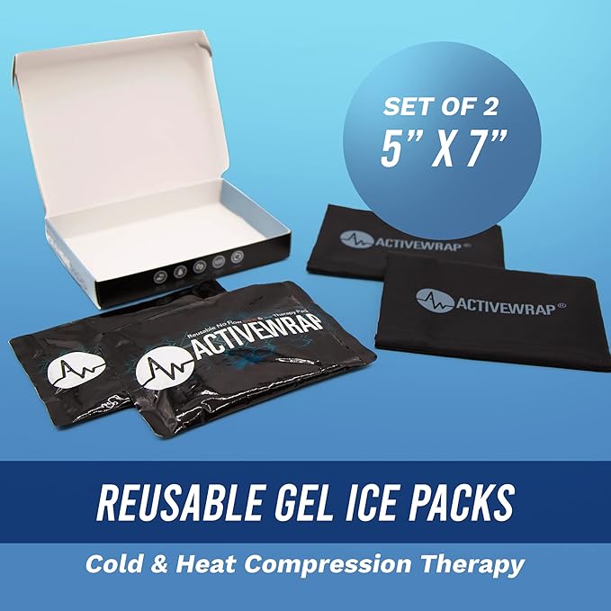 Ice Packs for Injuries Reusable, Hot Cold Packs for Pain Relief, First Aid & Injury Recovery. 2 individual pack covers included to use in ActiveWrap Foot,Wrist & Elbow Ice Wraps Small, 4.5x 6.5 inches