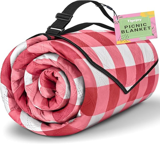 TigeJoy Extra Large Picnic Blanket Waterproof Foldable 80''x118'', Outdoor Picnic Mat Beach Blanket Sandproof for Park, Grass, Travel, Hiking, Camping Essentials, Gingham Picnic Blanket