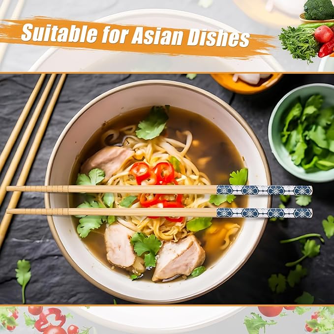 20 Pairs Bamboo Chopsticks Reusable Japanese Style Natural Bamboo Wooden Chopstick Ramen Chop Sticks Case Gift Set 8.8 Inches/ 22.5 cm