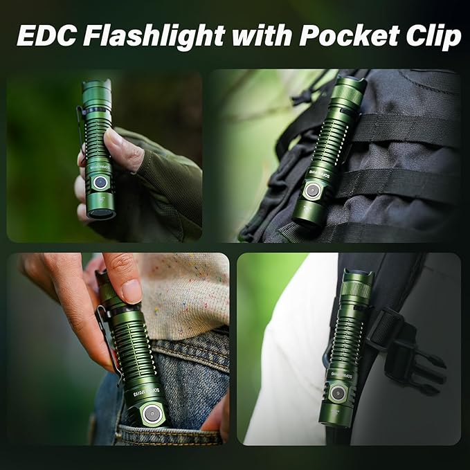 Sofirn SP31 V3.0 Pocket Flashlight Rechargeable, 1200 High Lumen Tactical Flashlight with Powerful LED, Dual Switches and Buck Constant Current Circuit for Home, Emergency, Heavy Duty (519A / Green)