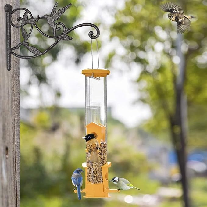 2PCS Plant Hangers Outdoor Plant Hooks for Wall/Fence, Hummingbird Hanging Plant Bracket Heavy Duty Cast Iron Plant Hanger for Lantern/Bird Feeder, Drak Brown