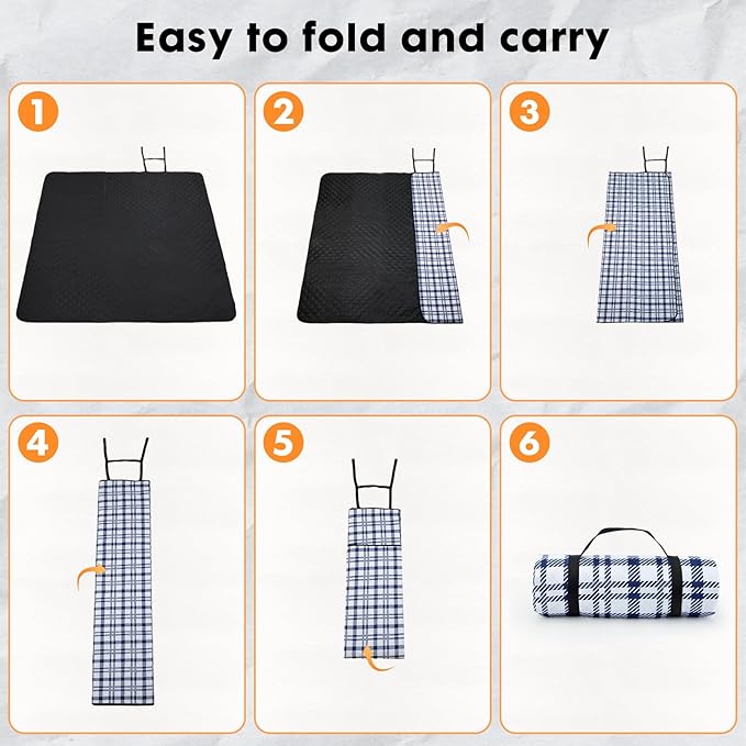 Picnic Blanket 80''x80'' Extra Large Outdoor Blanket, Waterproof, Sandproof, Machine Washable, Tear Resistant, Foldable Picnic Mat for Camping, Grass, Park, Travel, Beach – Blue