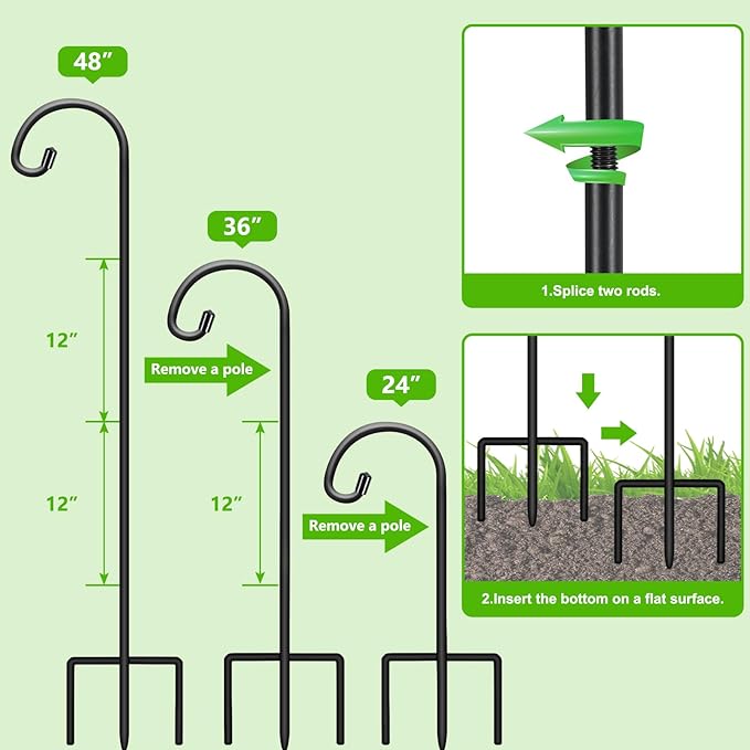 FEED GARDEN Adjustable 48 Inch Small Shepherd Hooks for Outdoor, Garden Hook for Lanterns, Shepard Hooks for Hanging Plants, Bird Feeders, Solar Lights, Mason Jars, Weddings Decor,2 Pack