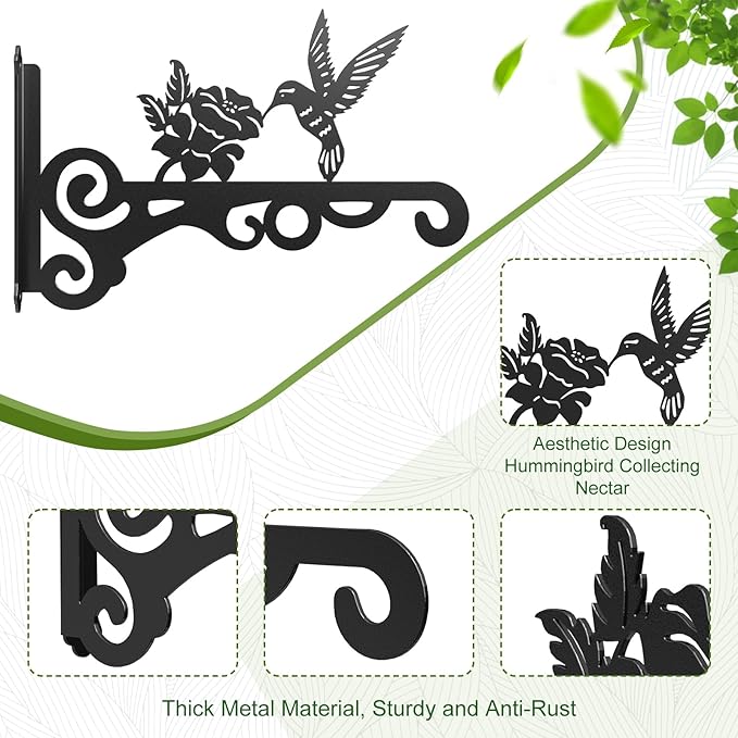 2-Pack Aesthetic Wall Plant Hanger Indoor and Outdoor ??10 Inch Metal Hanging Plant Bracket with Beautiful Bird Pattern ??Anti Rust Plant Hooks for Hanging Plants, Bird Feeder, Wind Chime, Lantern