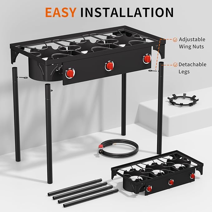 SKOK 3 Burner Propane Stove - Portable Camping Stove with 225,000 High Efficiency Propane Burner，Outdoor Stove for Camping, Backyard, Picnic