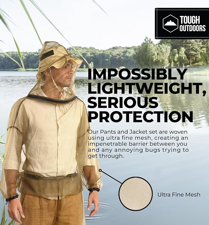 Mosquito Jacket - Bug Jacket with Hood for Men and Women - Mosquito Net for Gardening & Outdoor Protection from Bugs, Flies, Gnats, No-See-Ums & Midges
