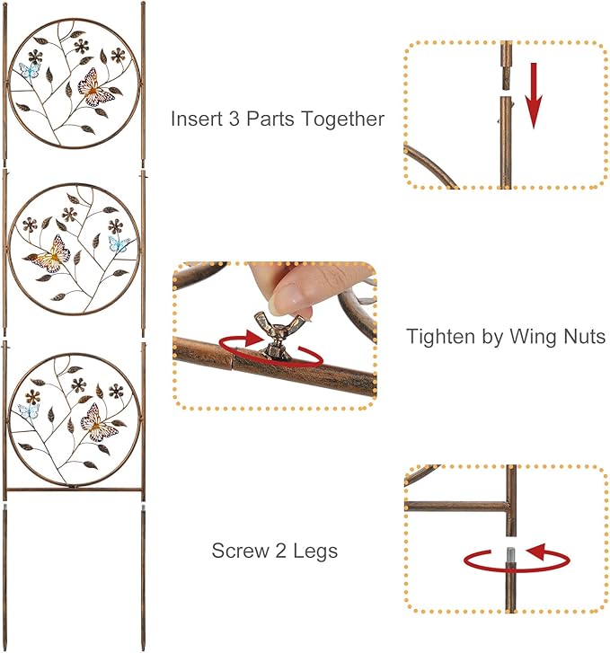 SUNNYPARK Set of 2 Butterfly Metal Garden Trellis for Climbing Plants, Decorative Vegetables Flowers Vine Trellis for Outdoor Patio 55'' H x 12.4'' W