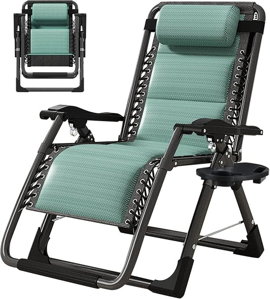 ABORON Zero Gravity Chair,Premium Outdoor Lawn Folding Lounge Chairs,Sturdy Adjustable Reclining Patio Chairs with Built in Cushion,Headrest & Tray