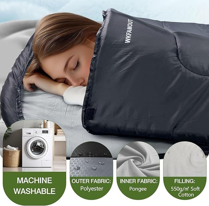 XL 10 Degree Sleeping Bags Waterproof for Adults 350GSM Machine Washable with Compression Sack for 3-4 Season Camping Outdoor