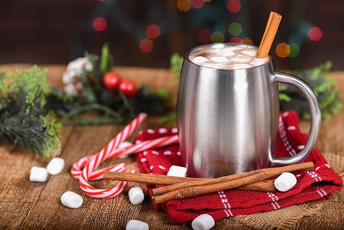 CHILLOUT LIFE Stainless Steel Insulated Coffee Mugs Set of 2 (14oz) – Double Wall Coffee Cups with Spill Resistant Lid & Strong Handle, Shatterproof Cups for Cold Drinks and Hot Beverages