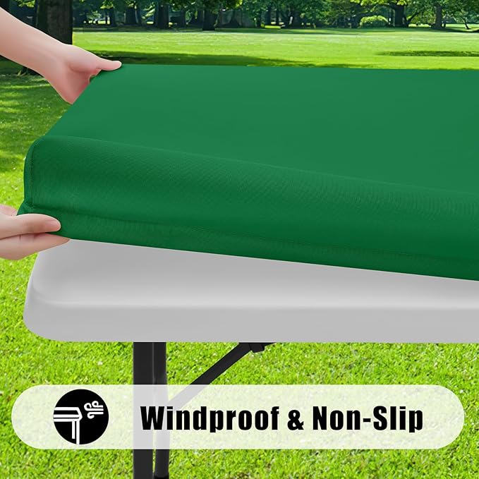 Smiry 2 Pack Rectangle Picnic Table Cloth, Waterproof Elastic Fitted Tablecloths, Washable Polyester Rectangular Patio Table Cover for Camping, Indoor and Outdoor (Hunter Green, 30"x96")