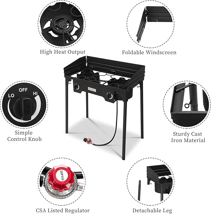 ROVSUN 2/3 Burner Outdoor Propane Gas Stove High Pressure Stand Cooker for Backyard Cooking Camping Home Brewing Canning Turkey Frying, 20 PSI CSA Listed Regulator