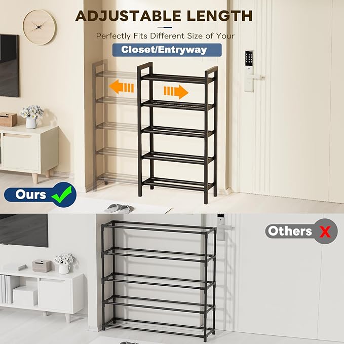 Mavivegue Expandable Shoe Rack, 4-Tier Shoe Organizer for Closet, Adjustable Shoe Rack for Front Door Entrance, Entryway