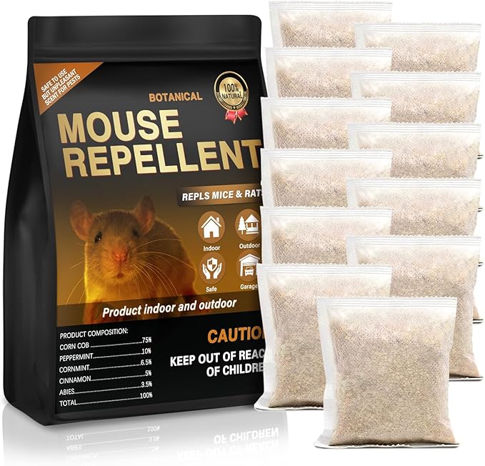 12 Pack Mouse Repellent Pouches,Rodent Repellent for Car Engines,Mouse deterrents That Works,Peppermint Oil to Repel Mice and Rat