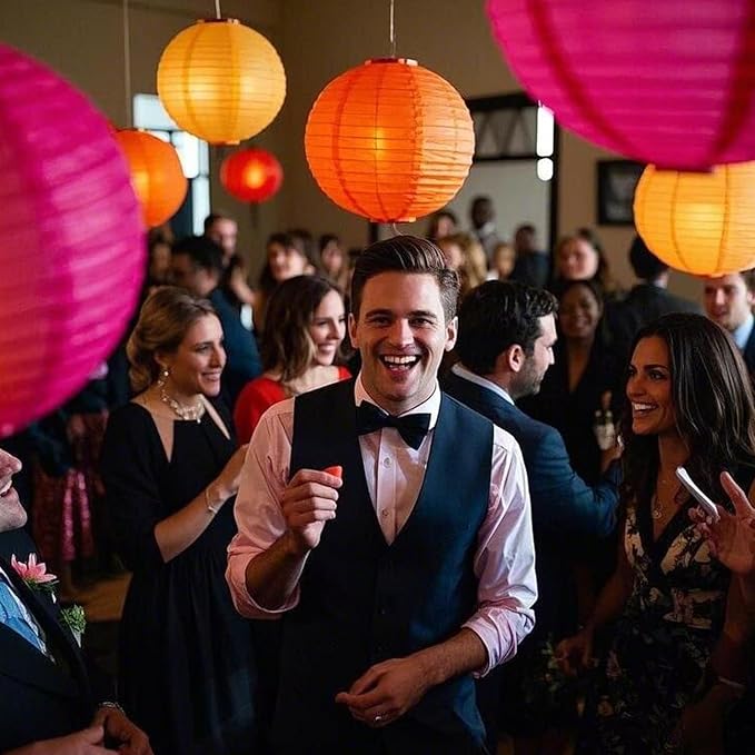Pink Orange Paper Lanterns Decorative 15pcs Party Hanging Decorations for Bachelorette Wedding Birthday Baby Shower Graduation Anniversary Themed Room Decor