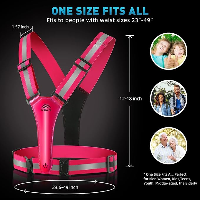 LED Reflective Vest Safety Gear, Light Up Vest for Night Walking Cycling, High Visibility Running Vest with Reflective Strips