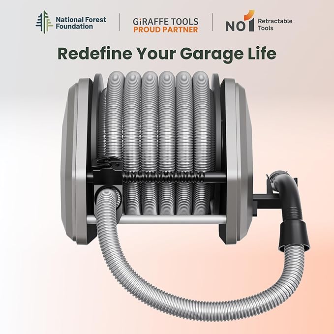 Giraffe Tools Vacuum Hose Extension Reel with 30FT Hose, 1-1/4'' Wall Mount Vacuum Hose Reel, Suitable for Diameter 32mm Wet Dry Vacuums