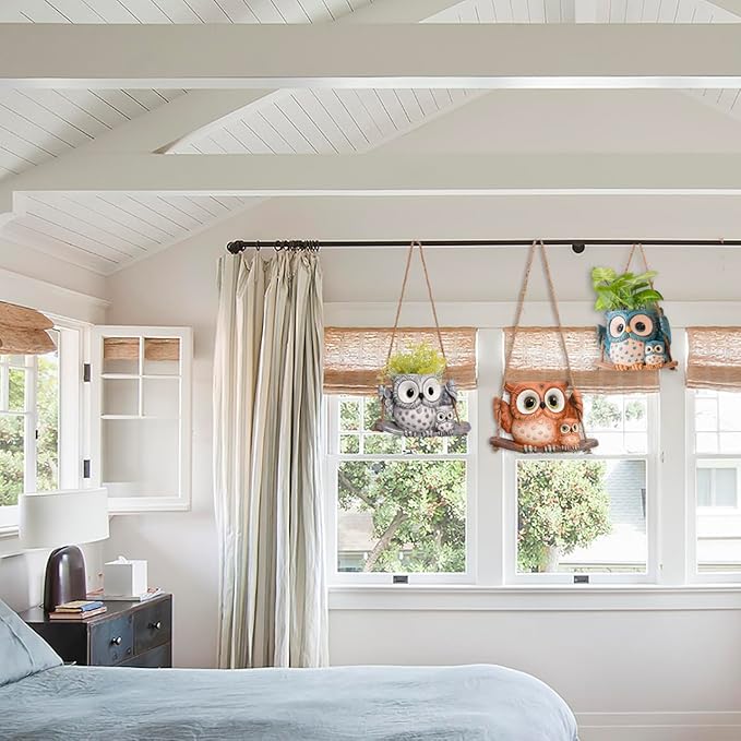 Swing Owl Hanging Planters for Indoor Plants, Cute Small Succulent Pots with Drainage Hole, Unique Resin Plant Hangers Outdoor, Hanging Plant Holder for String Of Pearls, Gift Ideas for Mother