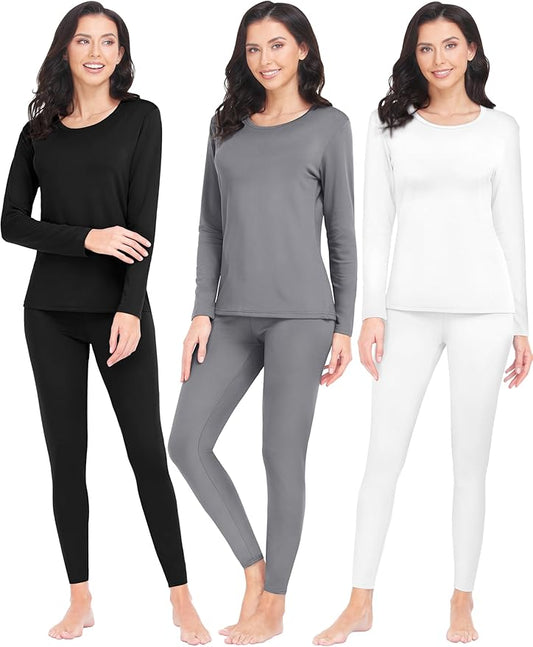 URATOT 3 Sets Women's Thermal Underwear Set Fleece Lined Long Johns Thermal Underwear Base Layer for Women Cold Winter