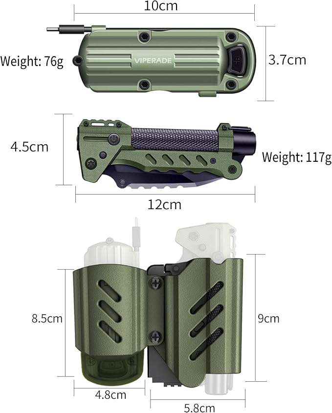 VIPERADE VAK6 Survival Multitool with Folding Knife, LED Flashlight, Pulse Ignition and Hand Crank Generator, Camping Multitool Knife Rechargeable Flashlight with Belt Sheath (Green)