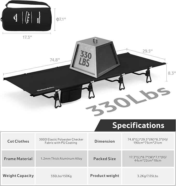 Naturehike Extra Wide GreenWild Camping Cot, Folding Lightweight Camp Cot Bed, Portable Sleeping Bed for Backpacking Travel Beach Home