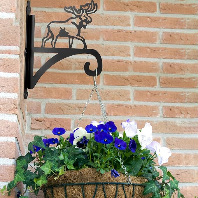 ATKKE Hanging Plant Bracket Hangers Indoor Iron Wall Mount,11??Moose Silhouette Ornamental Iron Hangers Hookers for Flower Pot Lantern Bird Feeder Wind Chimes