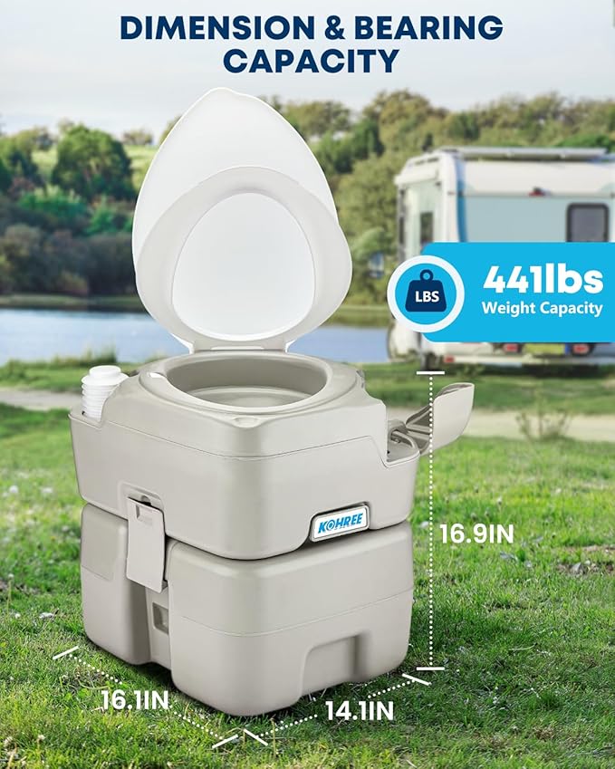 Kohree Portable Toilet for Camping 5.3 Gal: 20L Cassette Toilet Porta Potty for Adults with Diagonal Elongated Bowl Seat - Leakproof Bellows Flush Pump, Large Capacity Camping Toilet for RV Trailer