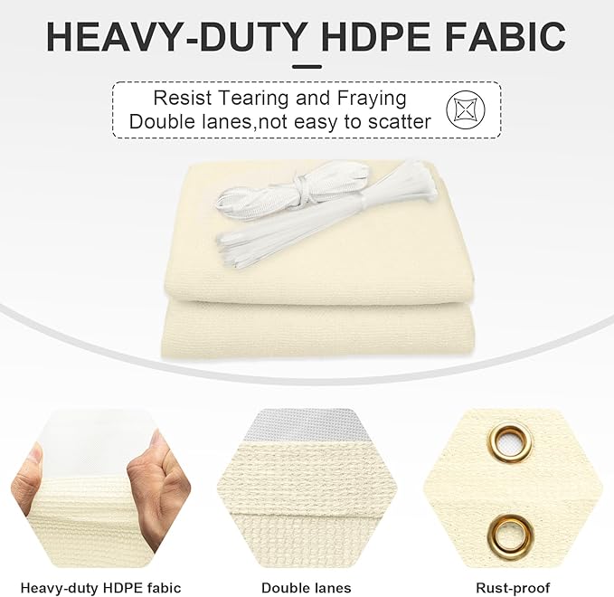 Cool Area Sun Shade Cloth with Grommets 5×12 FT Shade Panel Shade Tarp Screen Fabic for Outdoor Patio Pergola Cover Deck Garden, Butter Cream (Customized)